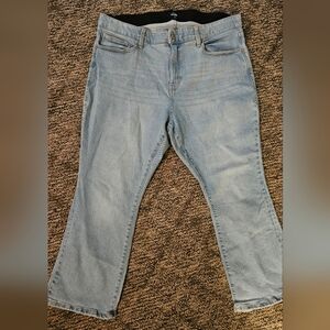 LuLaRoe Crop Kick Denim Jeans 36 Sand Dune Flat Front Flare Leg EUC